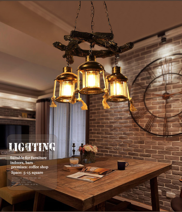 American Chandelier Loft Retro Industrial Cafe Bar Restaurant Bar Lighting Clothing Store Wooden chandelier(WH-VP-230)