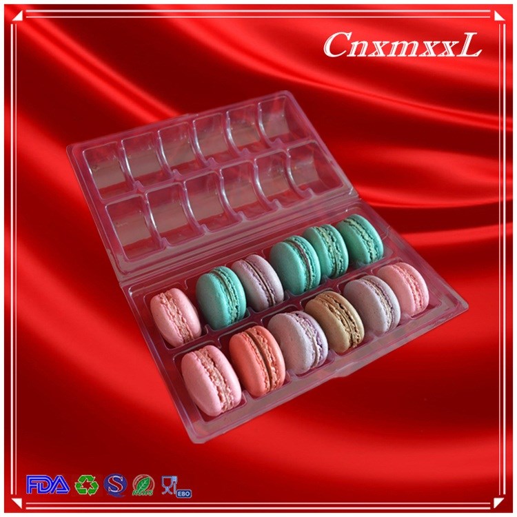 macaron cakes cookies PET PVC plastic blister thermoforming vacuum clear transparent containers