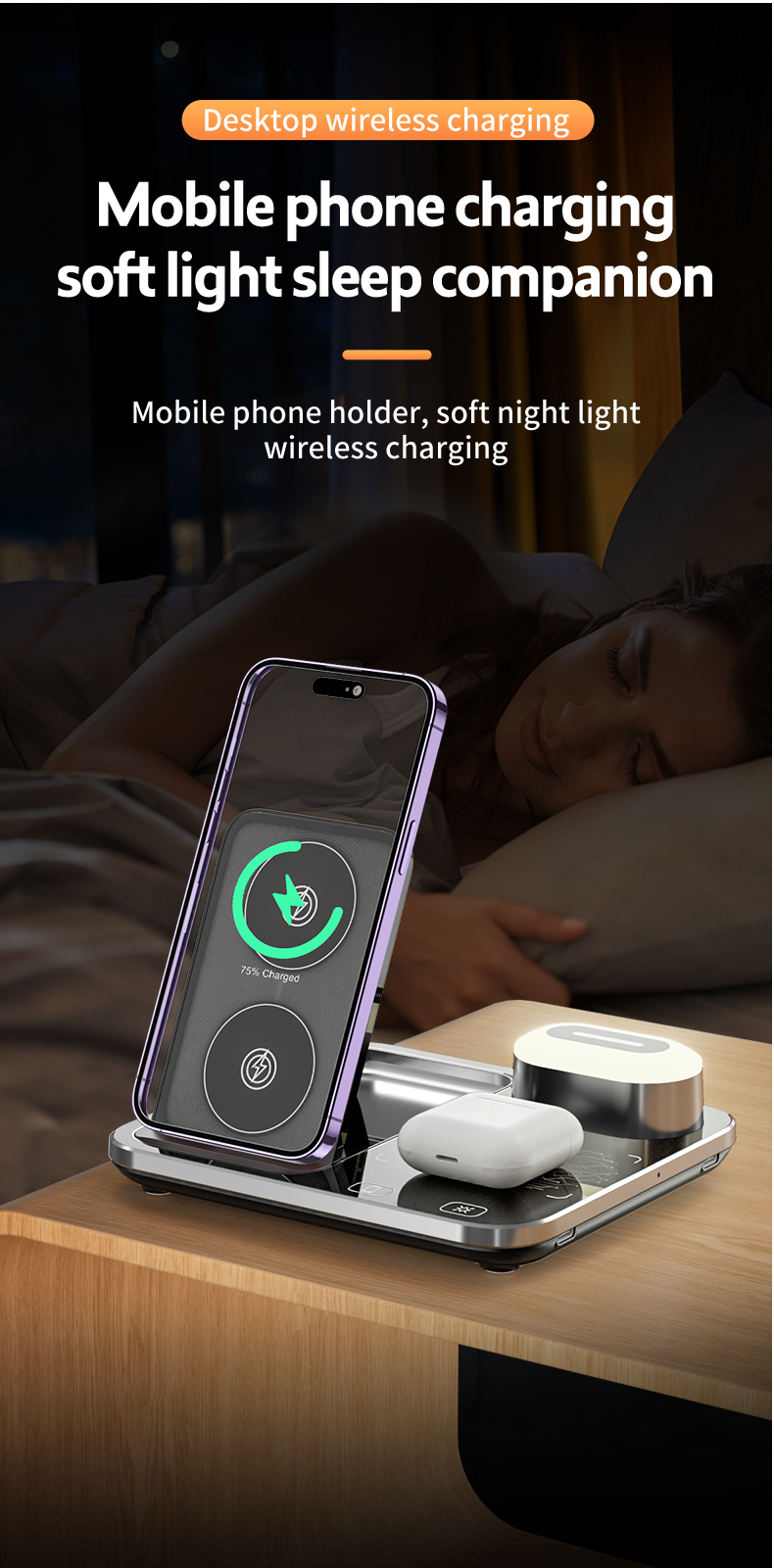 OEM 15W 10W Fast Qi LED Light 3 In 1 Wireless Charging Station For Mobile Phone Tablet