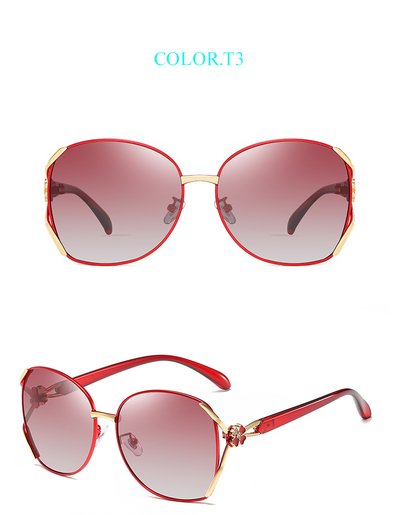 Four Leaf Clover Elegant Glass Lens Metal Frame Polarized Sunglasses Diamond Studded