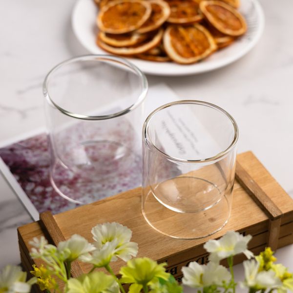 High Borosilicate Glass Candle Holder Cups Double Wall Glass Candle Jar Heat Resistant