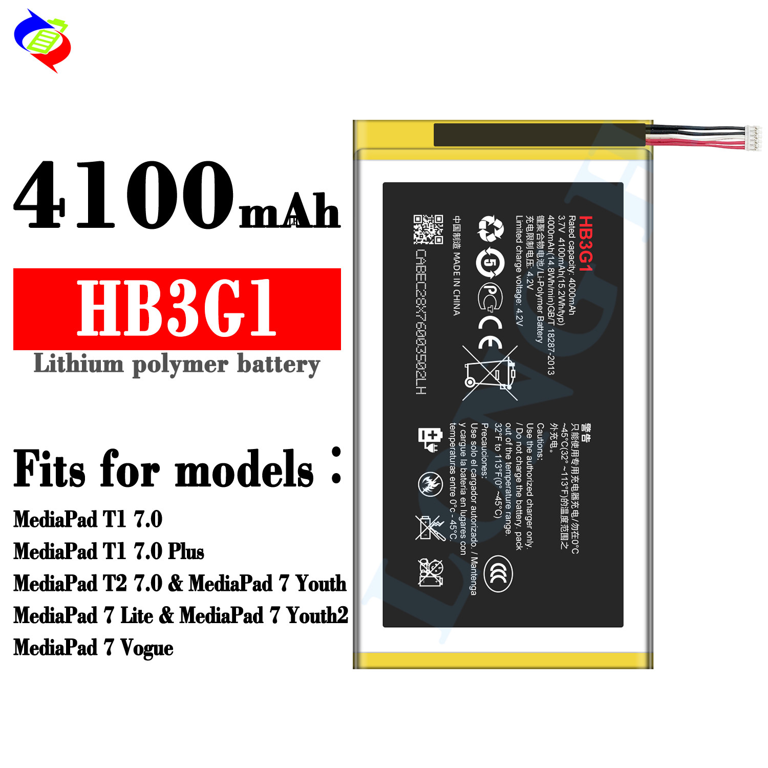 3.7V 4100mAh 15.2Wh HB3G1 For Huawei Mediapad T1 7.0 T1-701u T1-701ua Hb3g1h Battery