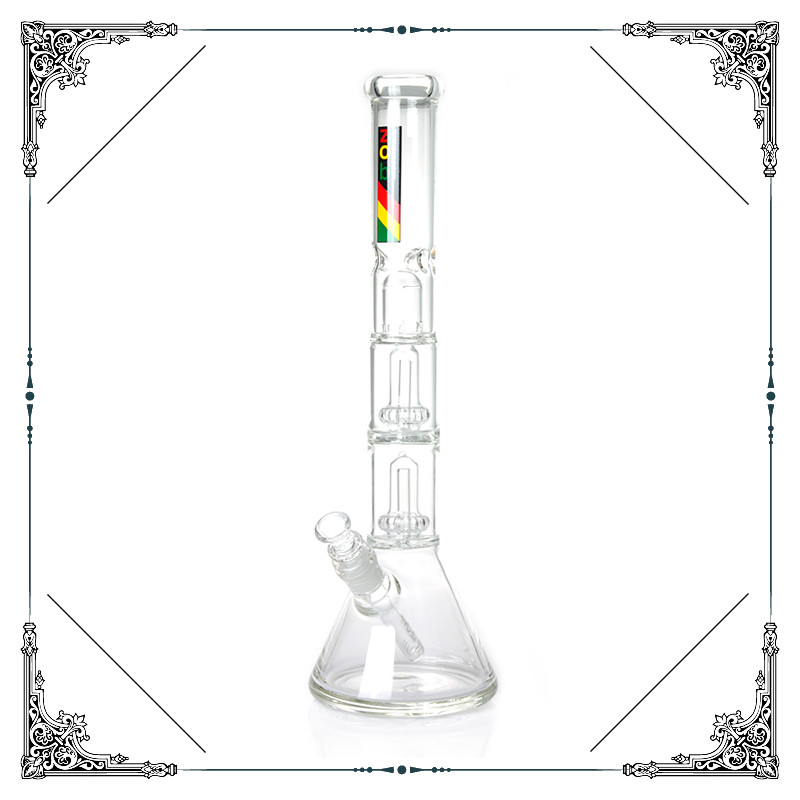 ZOB 18 Inches Tall Glass Beaker Bong With Double Showerhead Perc Hookah Pipes
