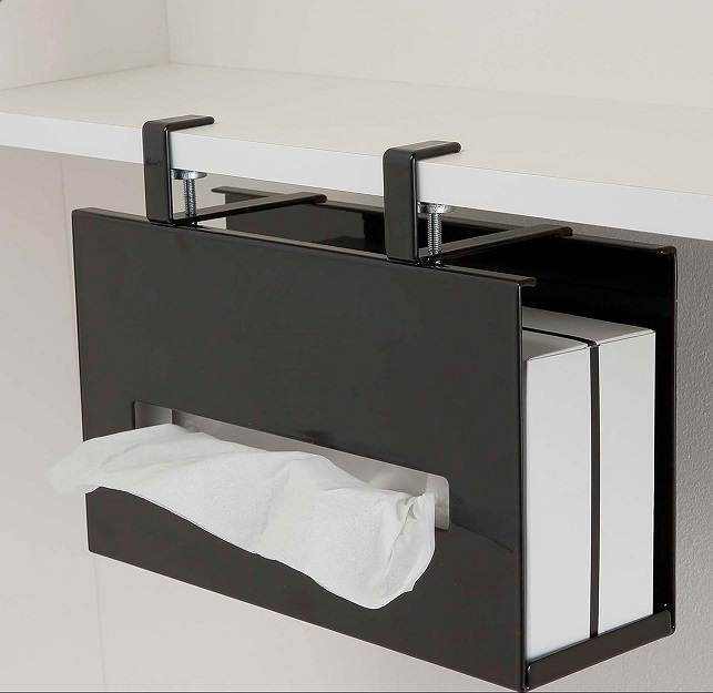 Living Room Bathroom Tissue Cover Under Cabinet Mount Paper Box Holder Remote Storage Rack