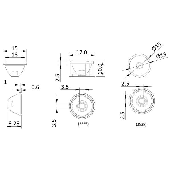 8 Lighting Angles Φ15mm Size 3030/3535 LEDs High Power Water Resistance LightWeight Single Lens