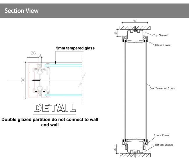 Privacy glass room diviver office divider wall with door and all fixing Ironmongery with blind