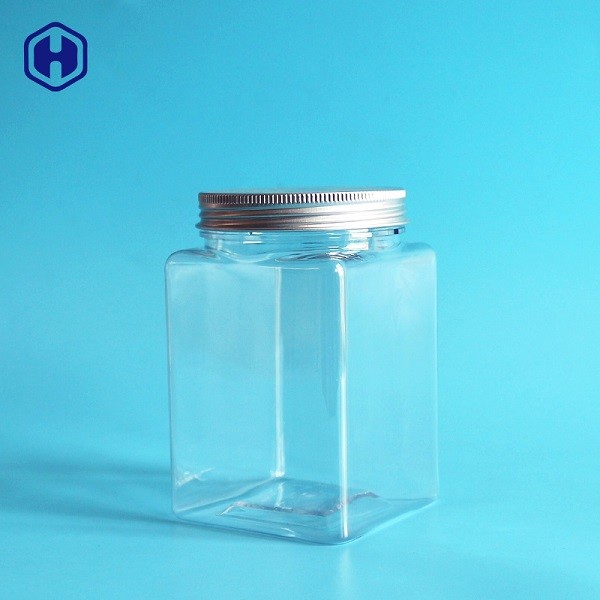 Small Empty Square Wide Mouth Plastic Jars Stackable Space Saving
