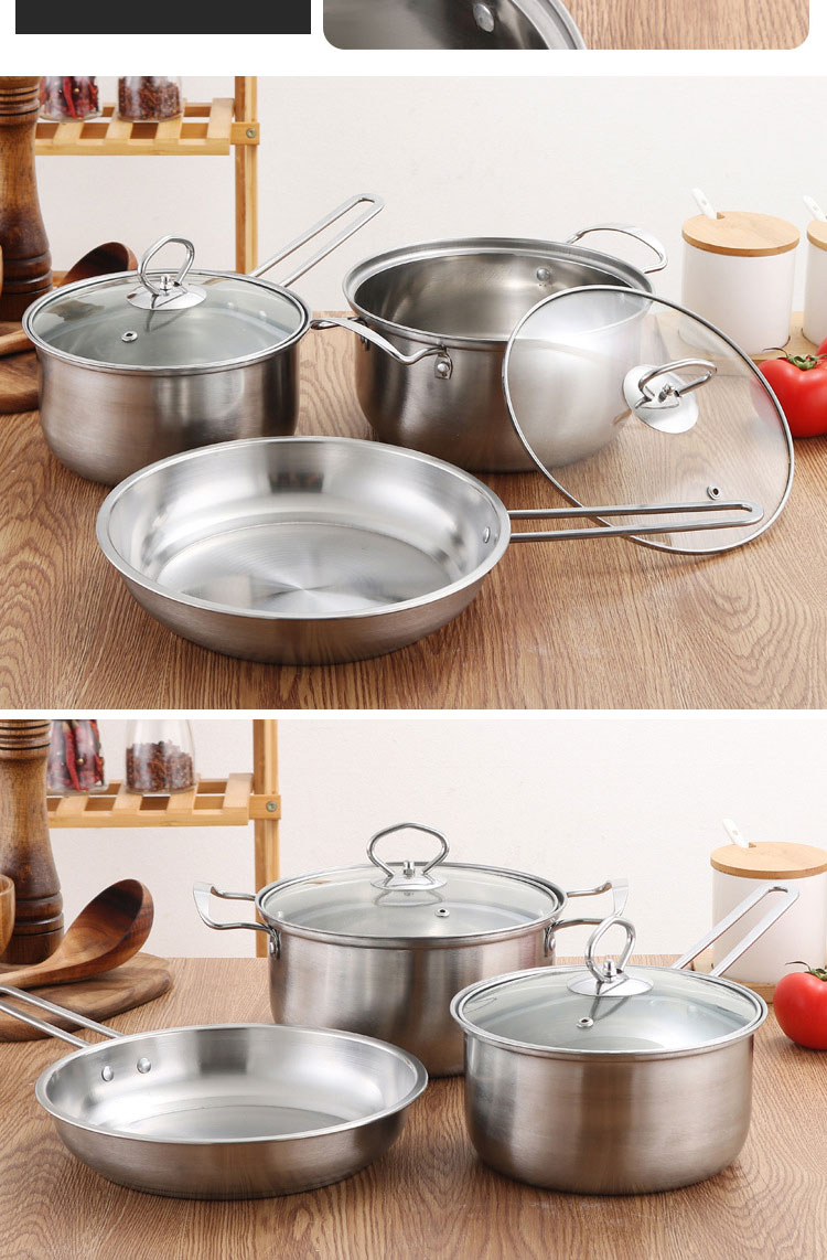 Hot Sale Kitchenware 3pcs Cookware Set Round Nonstick Stainless 410 Soup Pot Cooking Pot Set Custom Pots And Pans