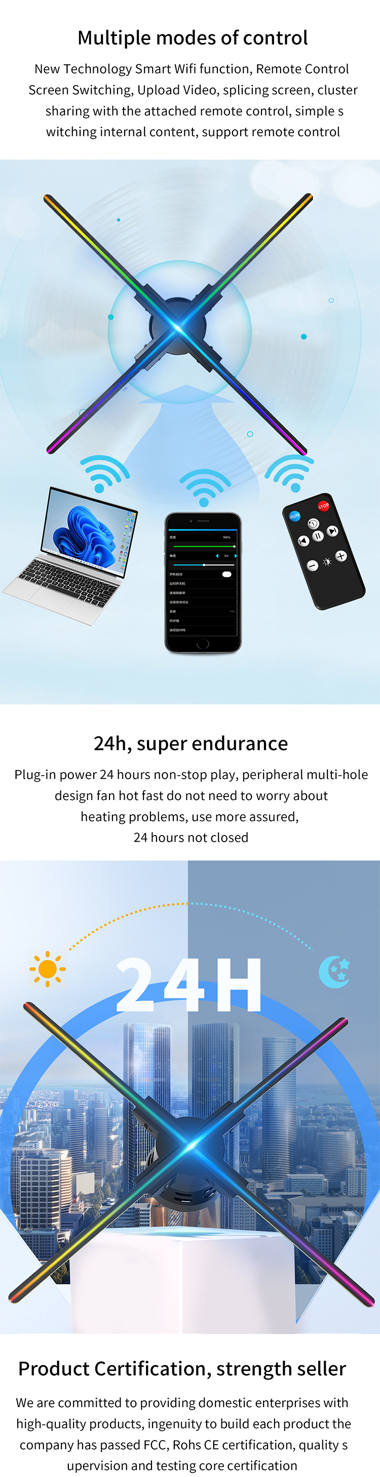 OEM 2024 60cm 4 Blades 3D Hologram Display Fan for High Brightness Holographic Display