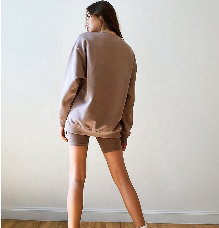 Dropped Shoulder Blank Oversized Sweatshirts Embossed Casual Womens Pullover Sweatshirt