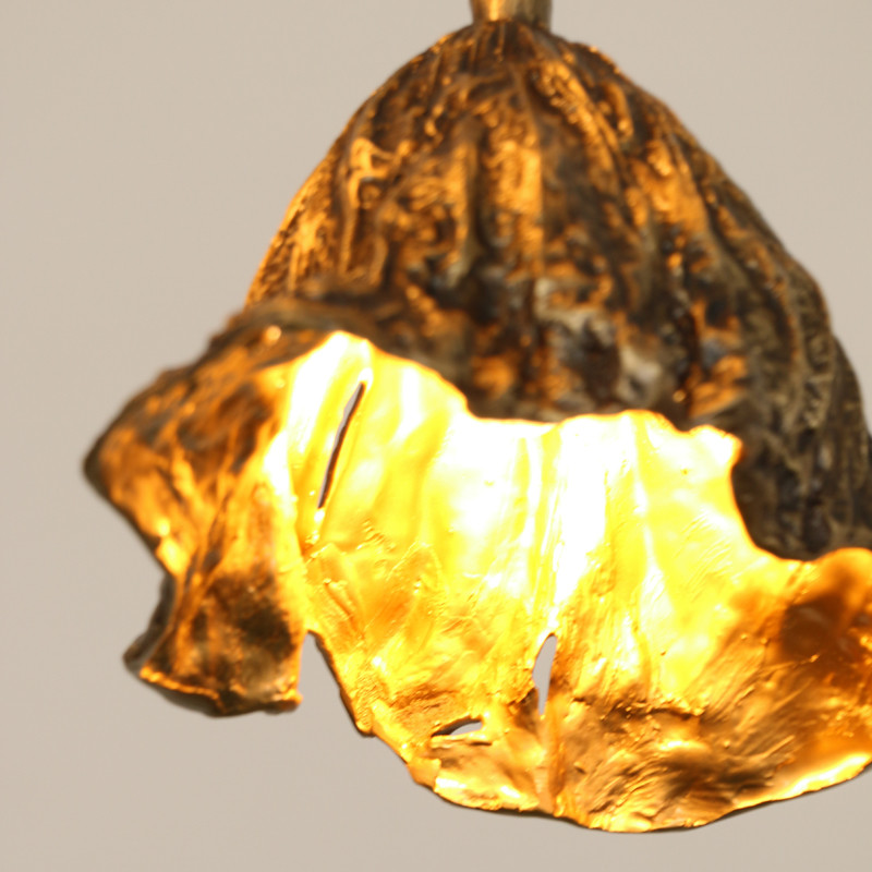 Dewaxed Copper Lotus Leaf Chandelier Creative Indoor Chandelier