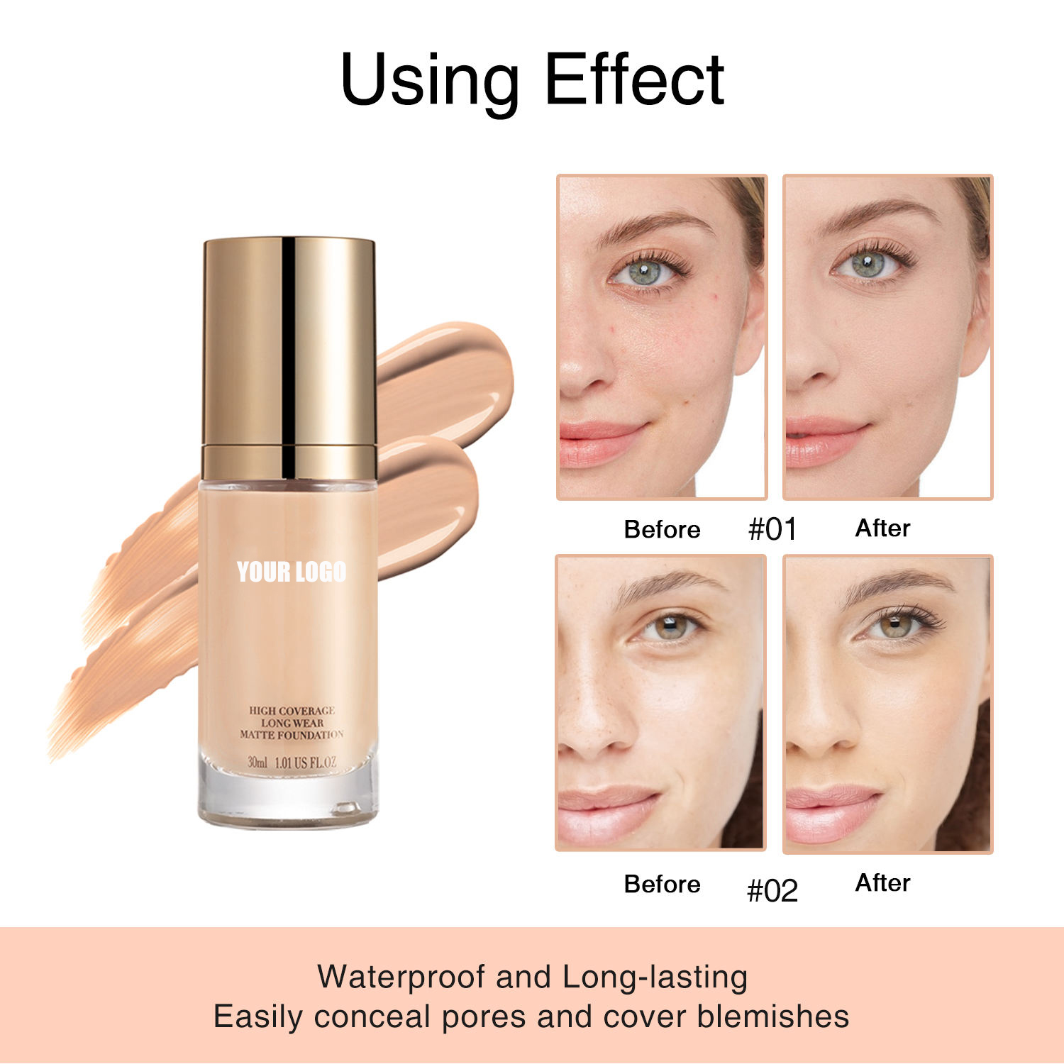OEM ODM SPF 35 Long Lasting Concealer Foundation Waterproof Moisturizing Mineral Matte Full Coverage Liquid Foundation