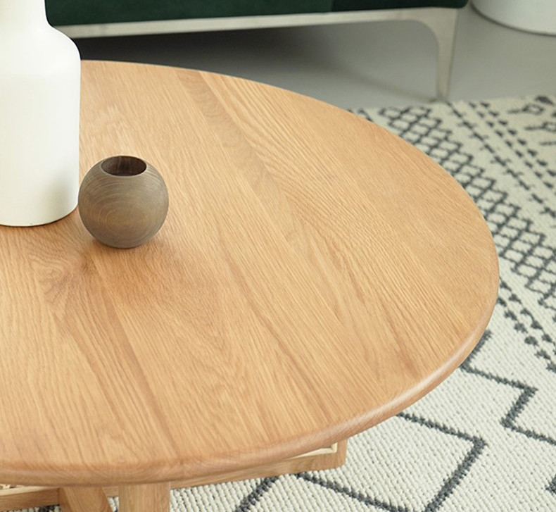 Creative Round Rattan Wooden Tea Table 20mm Thick White Oak