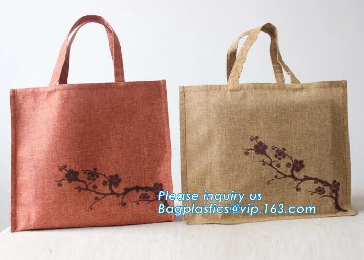 Natural Burlap Tote Shopping Bags Reusable Jute Bags with Full Gusset with Handles Laminated Interior tote shopper pack