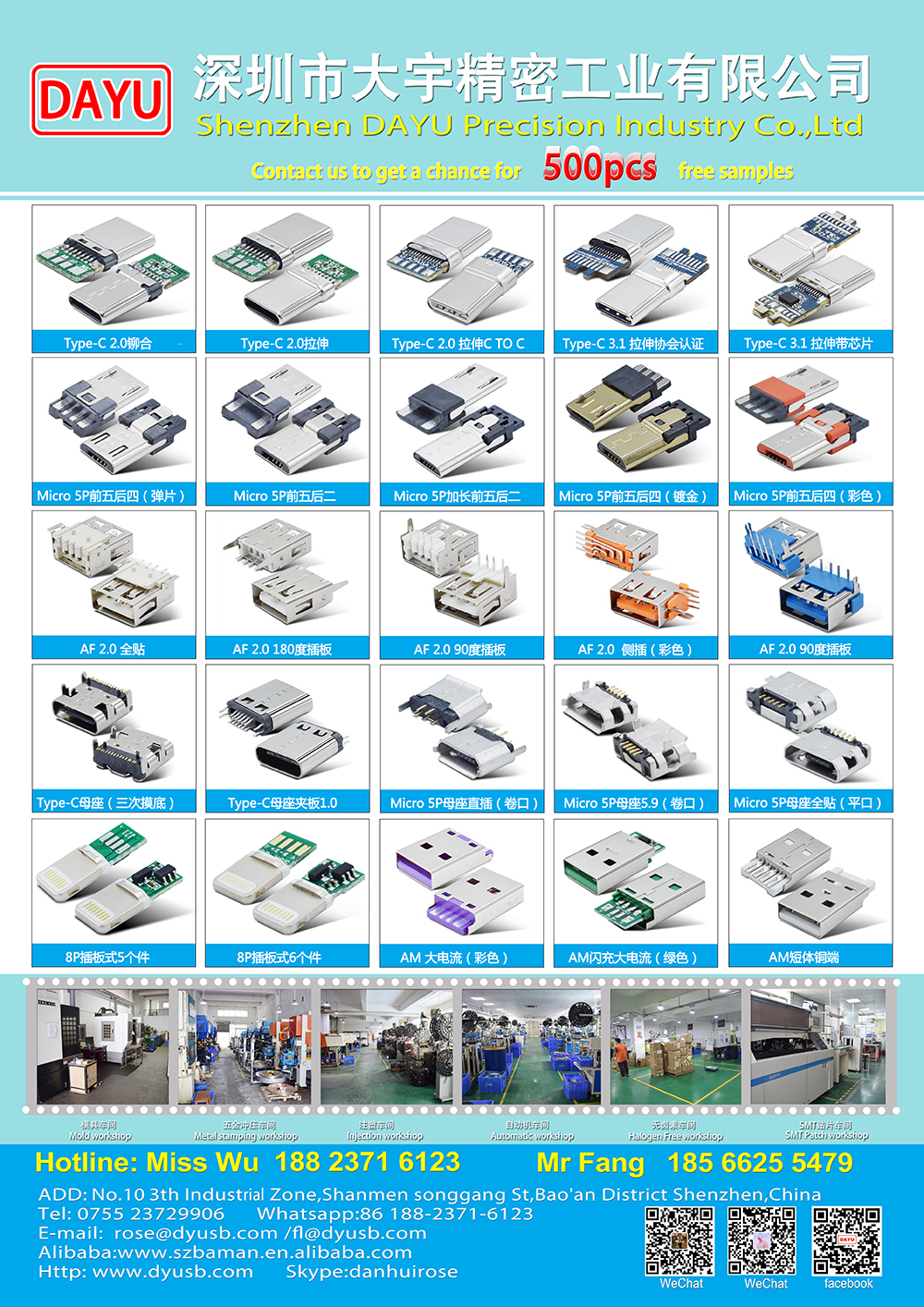 Smooth Sides USB C Male Connector Type C Connector With Thermistor