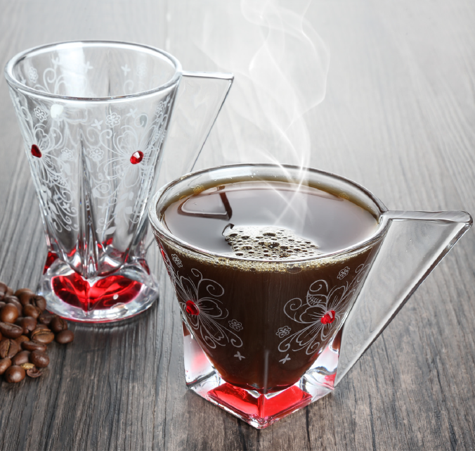 Red Decal Transparent Glass Reusable Coffee Cup With FDA Approval