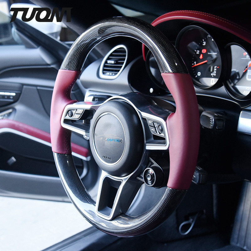 Customized Carbon Fiber Steering Wheel Red Leather Porsche Macan Cayenne 991