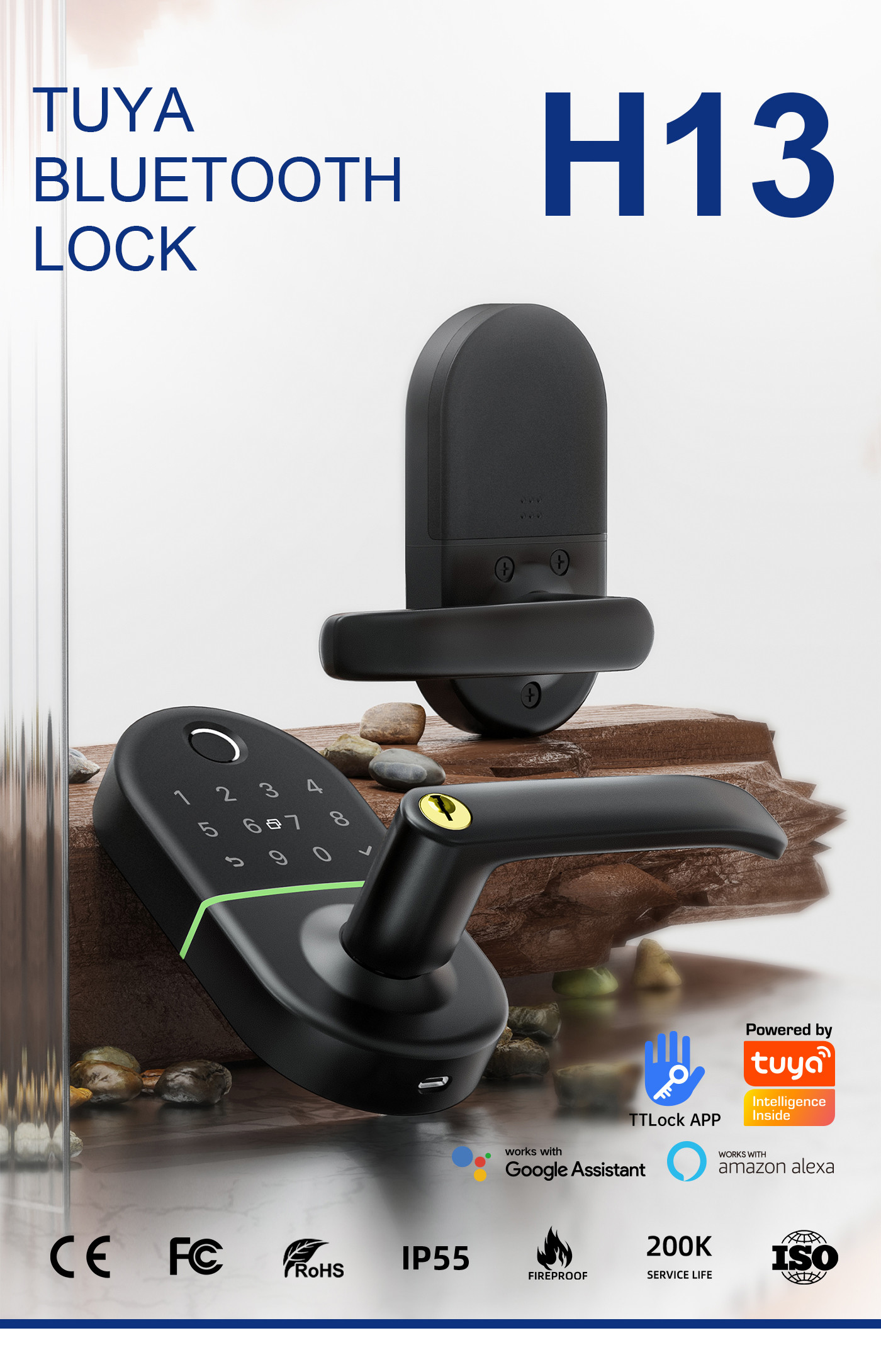 Tuya Wifi Digit Fingerprint Keypad Smart Door Lock Aluminum Alloy Material