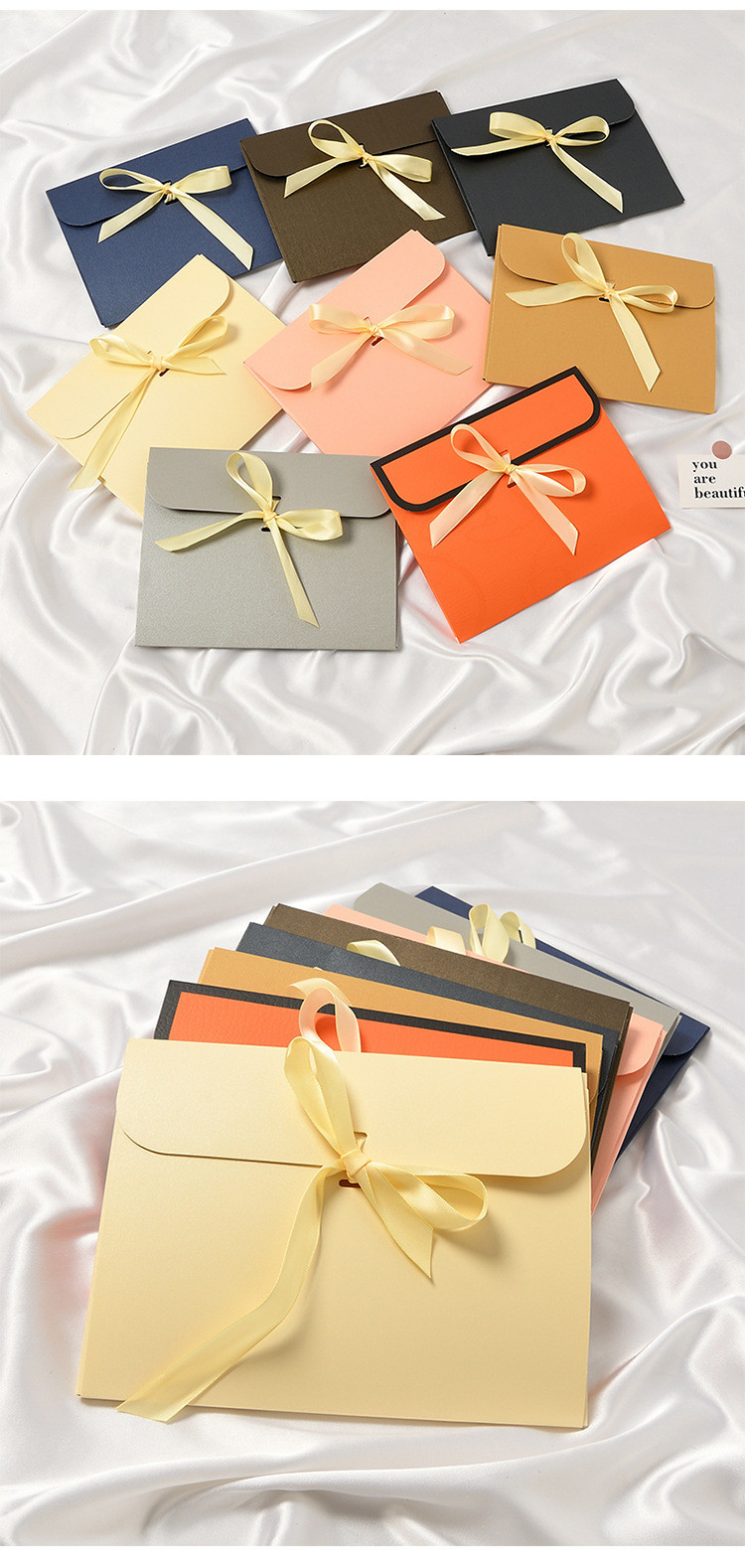Paperboard Envelope Custom Paper Pouch With Ribbon Closure