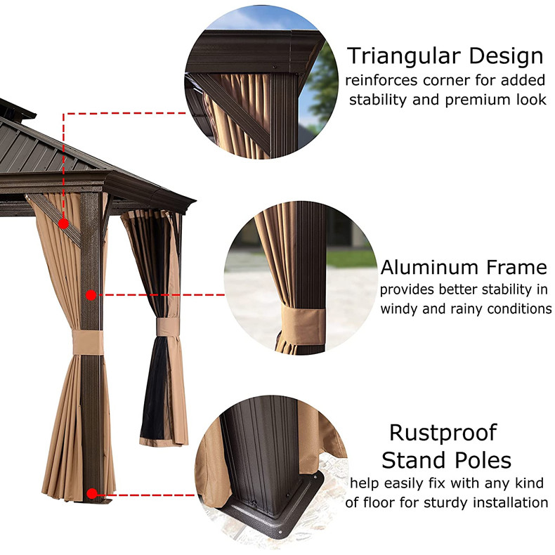 Metal Roof Gazebo Aluminum Frame Galvanized Steel Double Roof