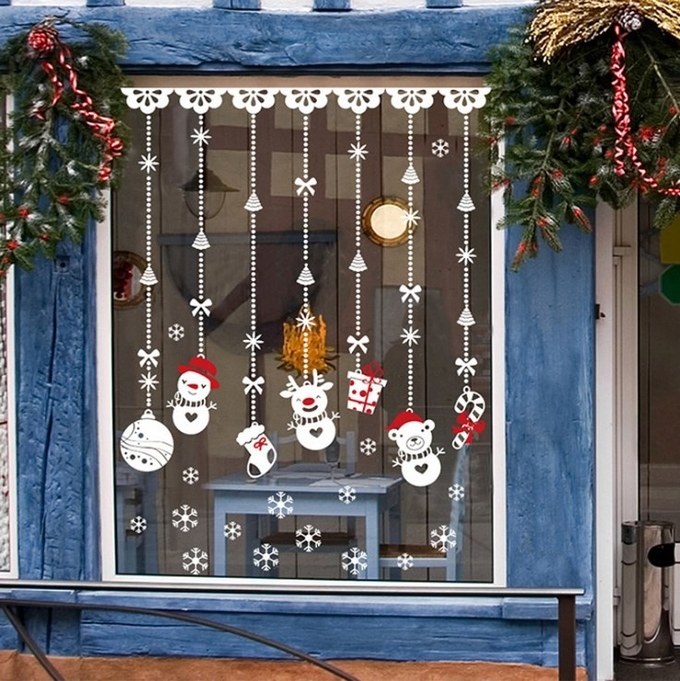 Snowman Christmas Decoration Window Stickers Self Adhesive Sticker Mixed Color