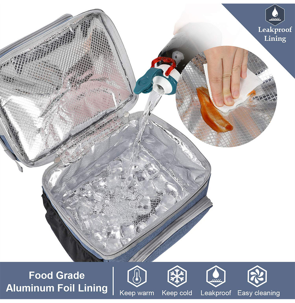 2 Compartment Lunch Bag Tote Large Insulated Cooler Thermal Lunch Box Tote