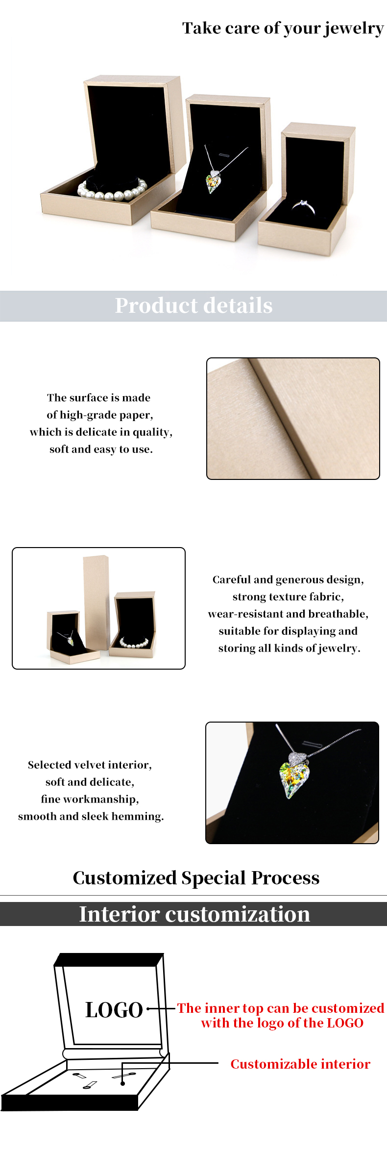 Customized Size Luxury Touch Cardboard Jewelry Packaging Box for Bracelet and Ring