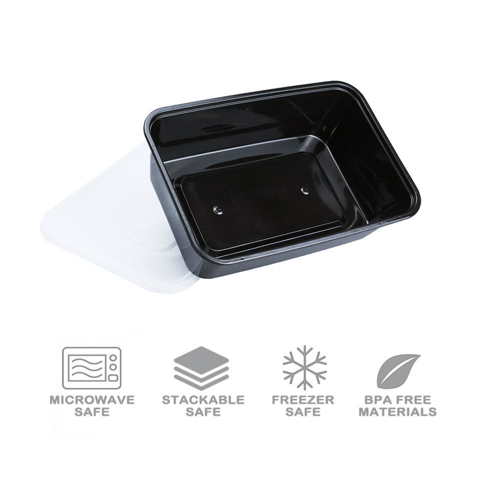 500ml Clear/Black Rectangular PP Disposable Plastic Food Container Microwaveable Food Bento Storage Lunch Box