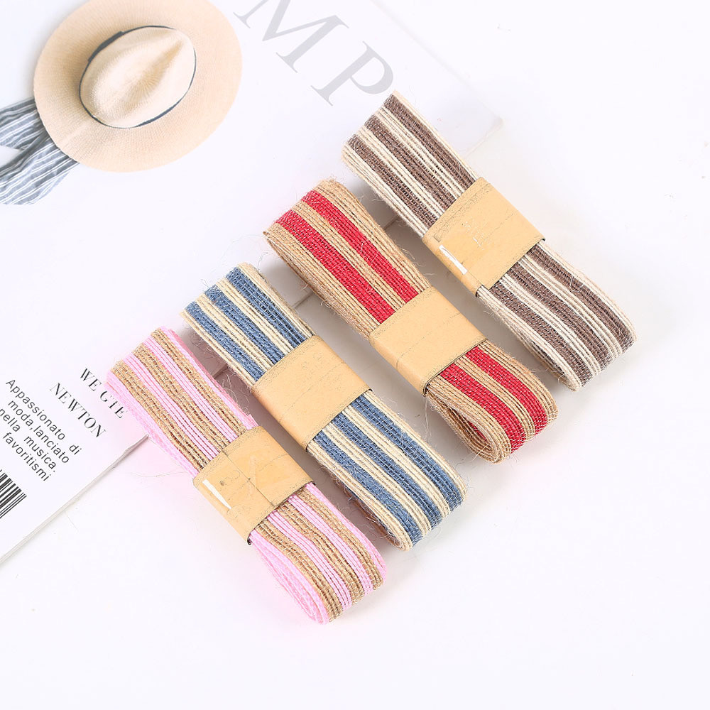 Striped Colorful 100% Jute Burlap Ribbon Rolls For Decoration