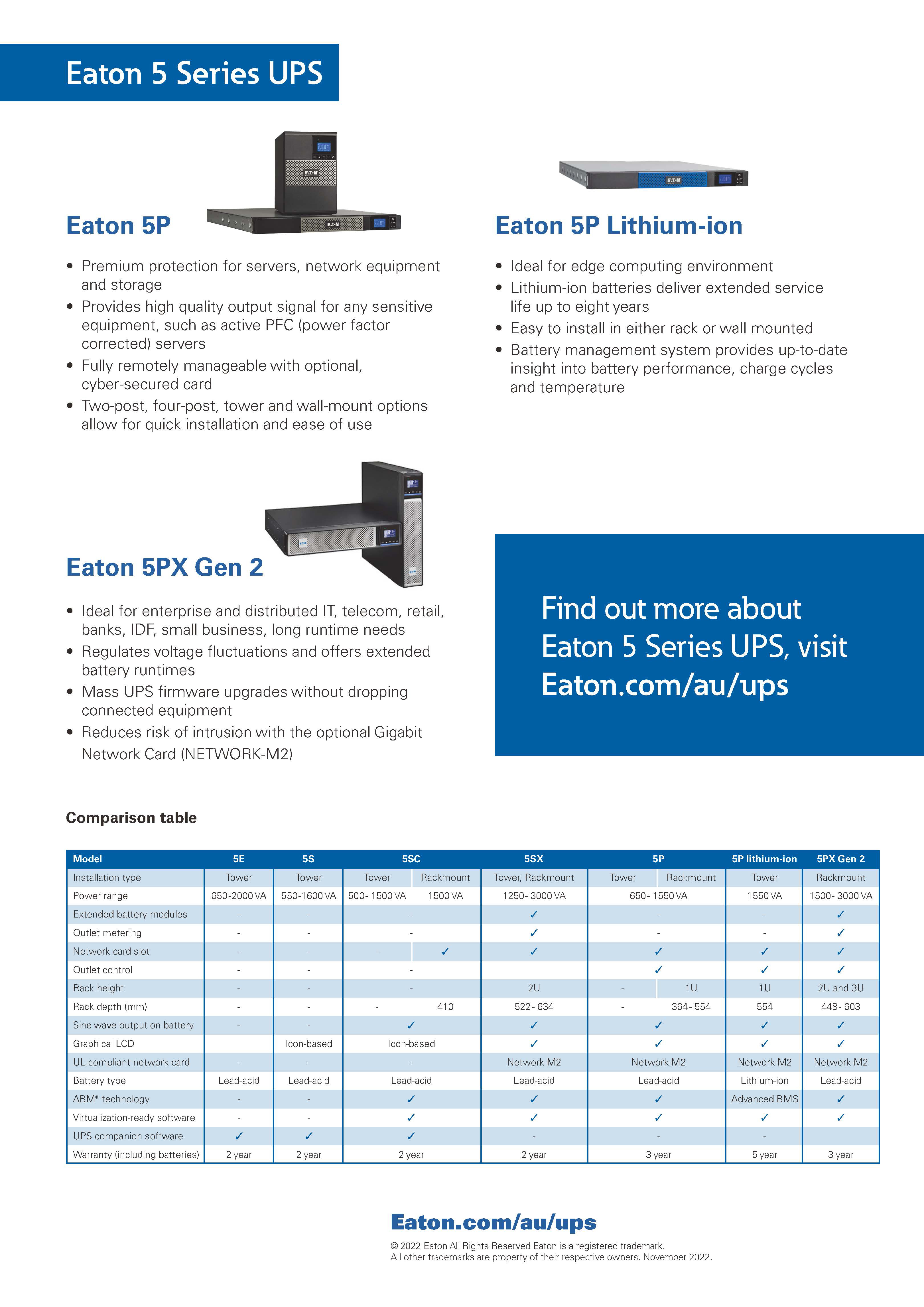 Eaton 5P 1150VA 770W 230V UPS Online Tower type Power Supply Rated frequency 50-60 Hz
