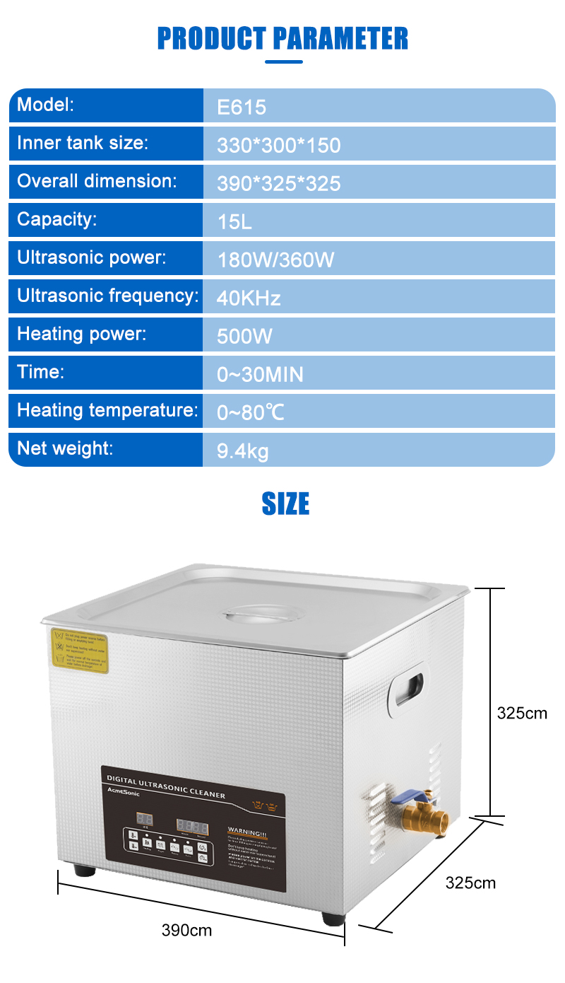 15L Ultrasonic Washing Machine Cleaner Dual Frequency For Bicycle Chain Clean
