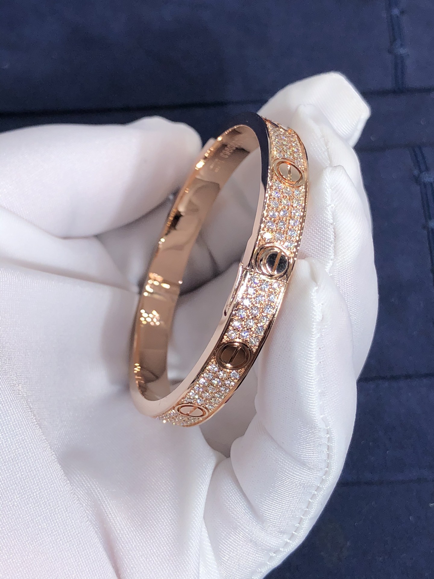 Elegant Gorgeous Factory Made Car Tier 18k Yellow/White/Rose Gold And Natural Diamonds LOVE Bracelet, Diamond-Paved