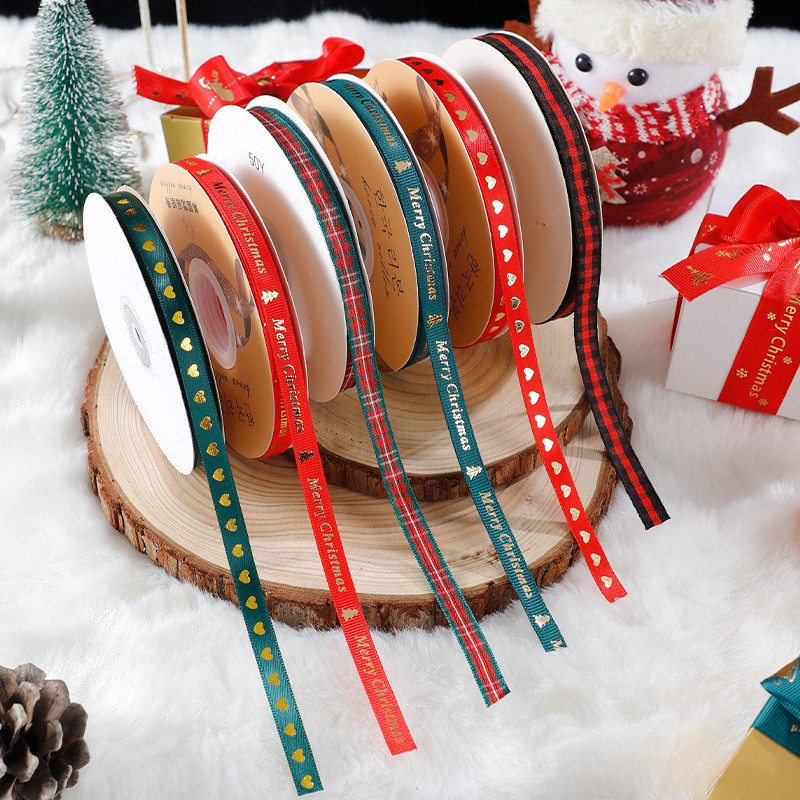 1cm*45m Chritsmas Printed Ribbon For Gift Packing And Garment Accessories