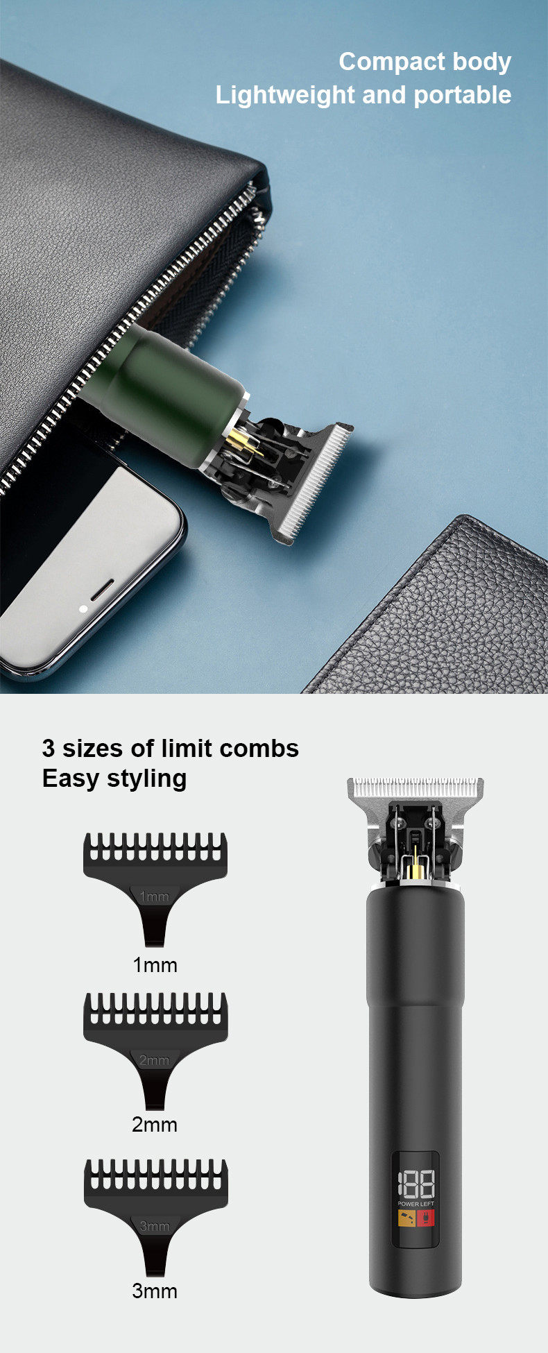 8W Electric Hair Trimmer , 600MAH Men Professional Hair Clippers LCD display