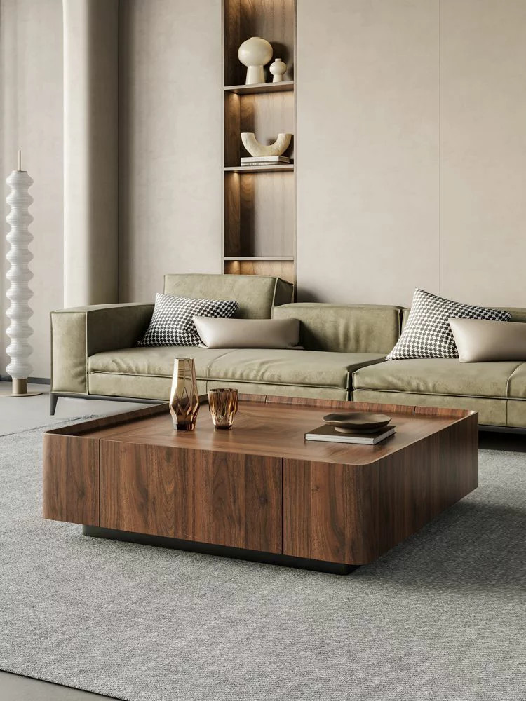 Black Walnut Coffee Table Nordic Light Luxury Square Tea Table For Lobby Office
