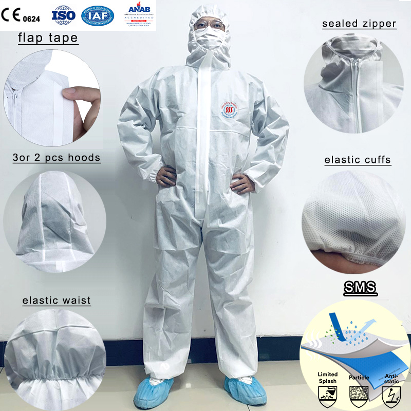 PPE Non Woven Hazmat Suit White Chemical Uniform Disposable Jumpsuit Medical
