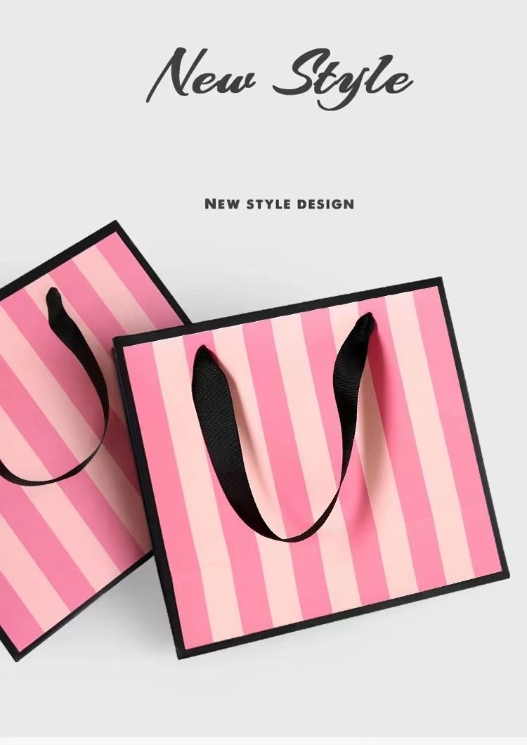 Pink Striped Pantone CMYK Cosmetic Paper Bags For Return Gifts