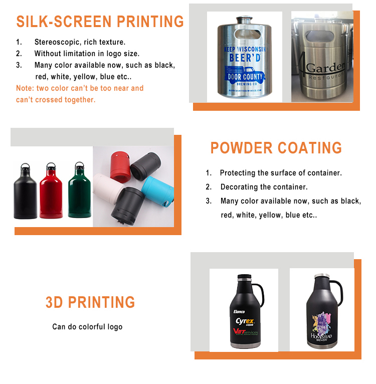 Stainless Steel Vacuum Insulated Growlers , Black 2L Screw Top Growler Double Wall