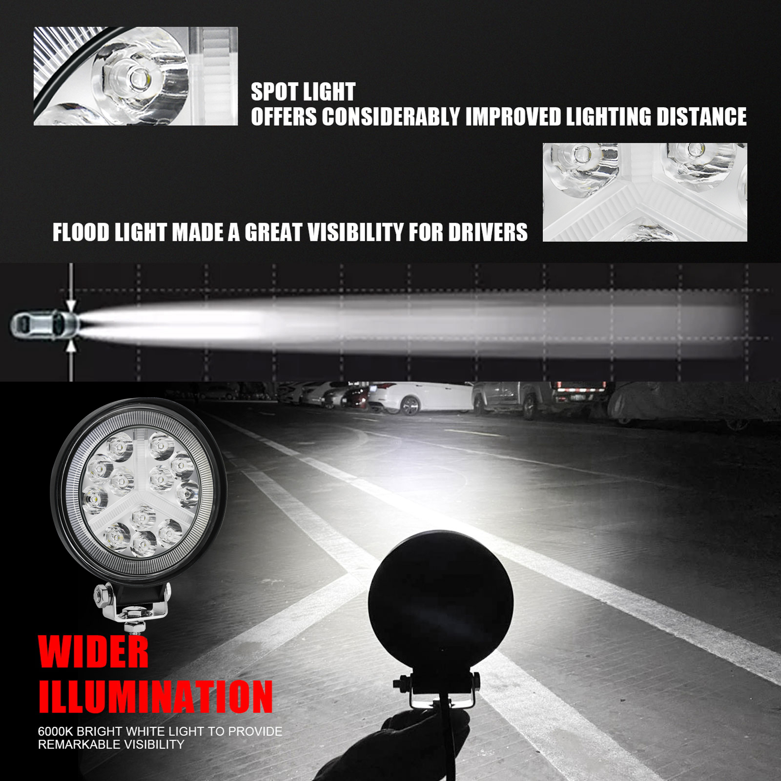 4 Inch 36W White Yellow 38MM 58MM Offroad Parts Car LED Work Light