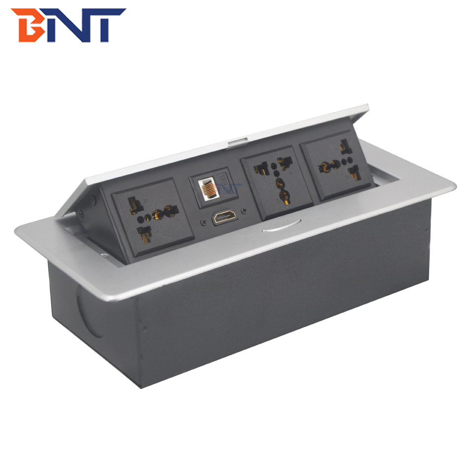 Video conference solution power changeable tabletop media pop up power outlet