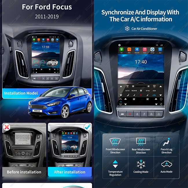 Ford Focus 2012-2018 Android Car Stereo with Apple Carplay Rimoody 9.7 Inch