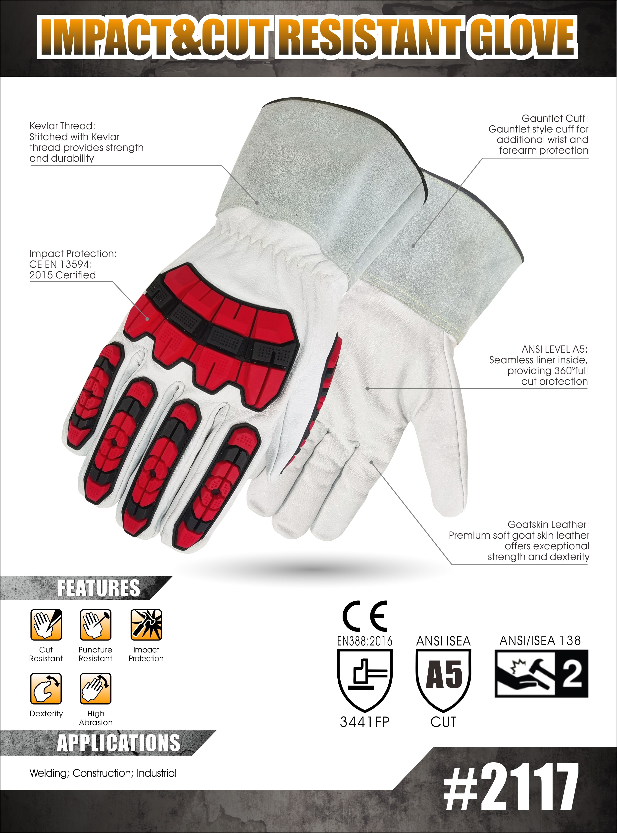 360 Degree Anti Cut EN388 2016 Impact Protection Gloves For Driver