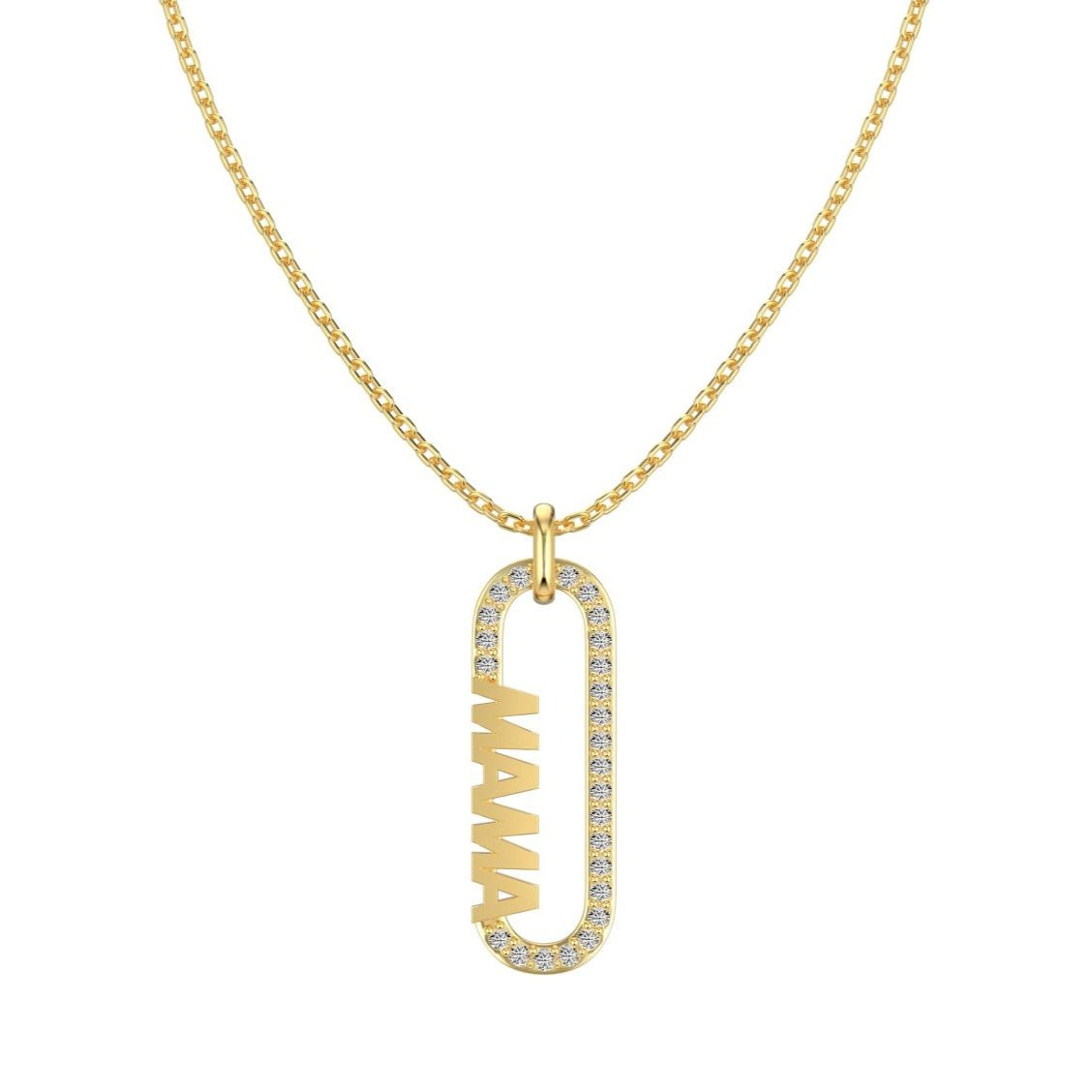 925 Silver 18K Gold Clear Cubic Zircon Mom Pave Paperclip Pendant Necklace for Women Mother's Day Jewelry