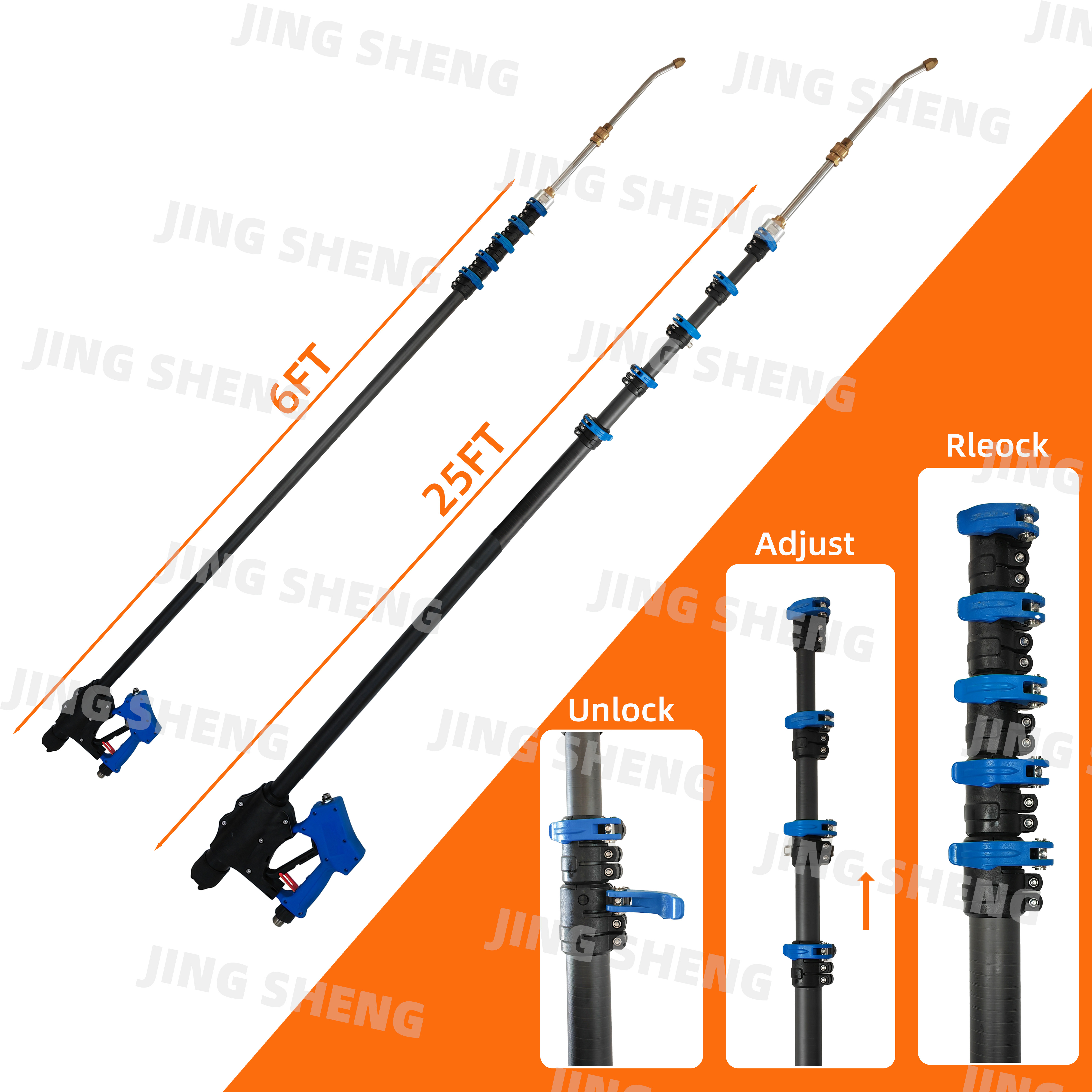 25ft Carbon Fiber High Pressure Pole For Cleaning Building Exteriors Simple Efficient