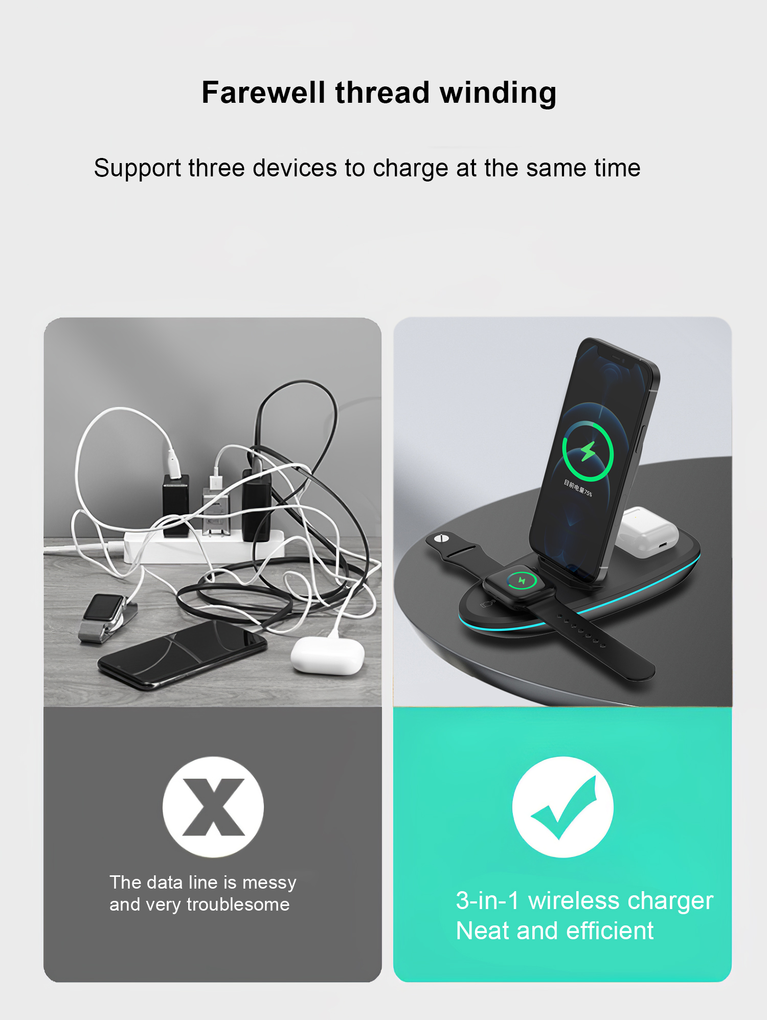 Portable 15W Wireless Charger Station Fast Magnetic Charging For IPhone Multifunction