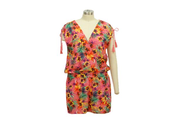 Satin Ladies Summer Jumpsuits , Loose Off The Shoulder Floral Jumpsuit Mesh