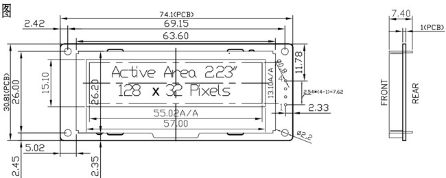 128x32 Dots OLED Graphic Display Module 2.23 Inch SPI Interface