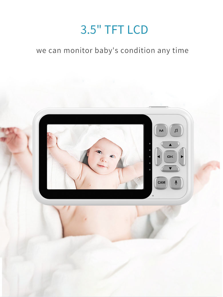 LCD 3.5" Babyfon Monitor Cry Warning Alarm Setting Built In Mic Smart Pet Monitor