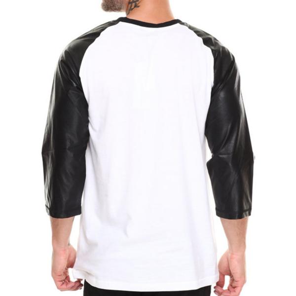 Blank tshirt 3/4 leather sleeves for wholesale t shirt price china