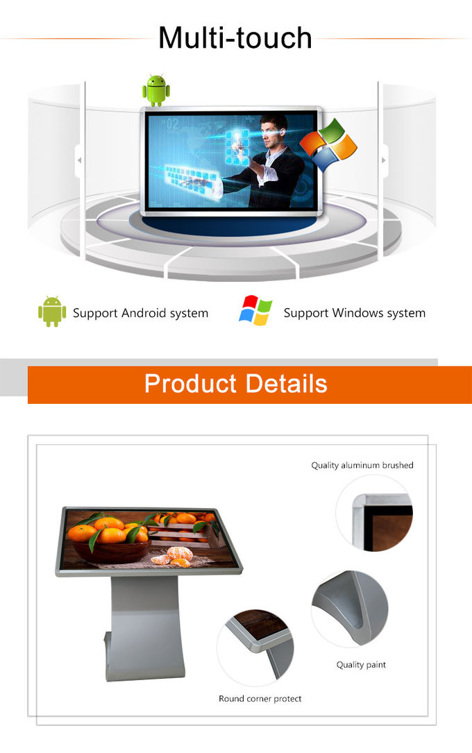 FHD 3G 4G WIFI Free Standing Digital Display Capacitive Touch Screen 45'' 700 Nits x2